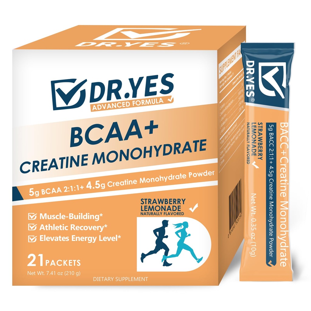 DR.YES Creatine Monohydrate Powder, Boost Strength, Muscle Recovery for Men & Women, Keto & Vegan Friendly, Non-GMO, Rapid Absorption, 21 Stick Packs