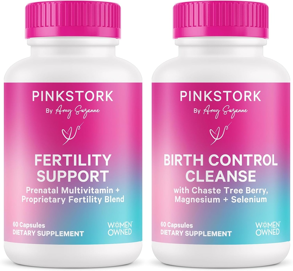 Pink Stork Pregnancy Prep &amp; Fertility Support – Vitex, Inositol, Folate – Control de natalidad Cleanse – 2 Pack