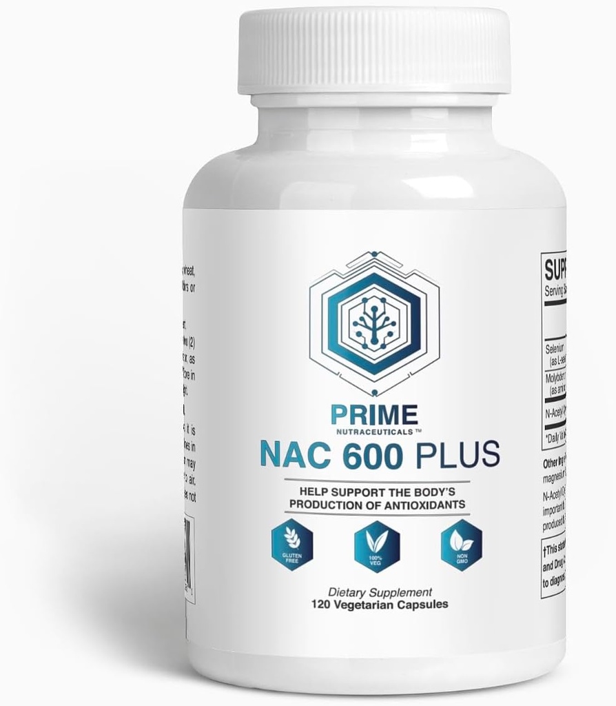 NAC 600 mg para la salud pulmonar, soporte para hígado, soporte para inmunes, función cognitiva, salud respiratoria y antioxidantes - con selenio y molibdeno