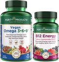 Purity Products Bundle - Vegan Omega 3-6-9 + B-12 Energy Melt Omega 3-6-9 (“5 en 1” Plant-Based Omega 3 6 9 Complejo de ácidos grasos esenciales) - B12 Berry Melt (Methylcobalamin B12 + B6 + D3 + Más)