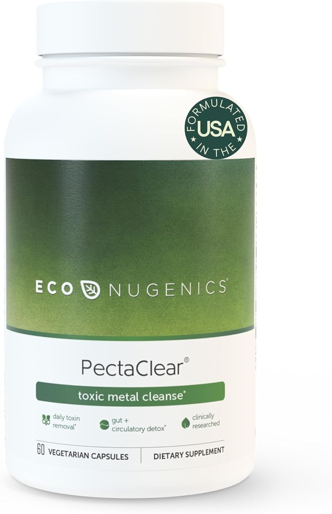 EcoNugenics PectaClear Detox Supplement for Toxic Metal Cleanse – Naturalmente &amp; Safely Elimina las toxinas para Gut, Liver & Kidney Detox & Reparación – Ayuda con Energía, Peso, Equilibrio hormonal – 60 cápsulas