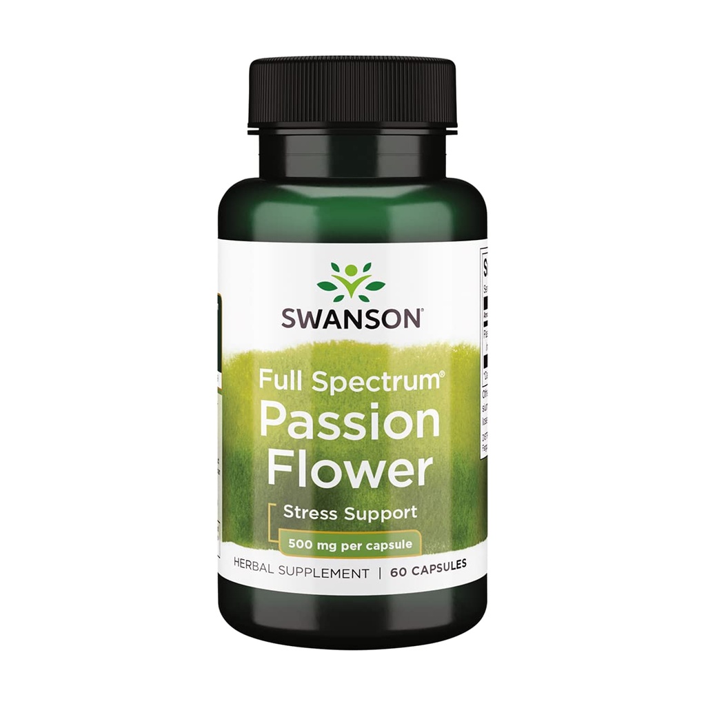 Swanson Full-Spectrum Passion Flower Stress Support 500 Milligrams 60 Capsules