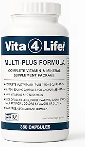 Vita4Life!® Bariatric Multivitamínicos Fórmula TENIDO 483% Iron Support TEN 360 Fast-Absorbing Capsules TEN Complejo de vitamina B completo para pacientes de bypass gástricos " tolerantes hechos en EE.UU.