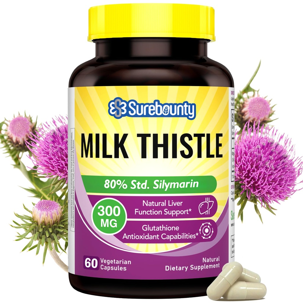 Milk Thistle, Concentrated Seed Extract, 80% Silymarin, Liver Support Cleanse Detox, Fatty Liver Supplements, Non-GMO, No Gluten & Soy, 60 Veggie Caps, 2 Month Supply
