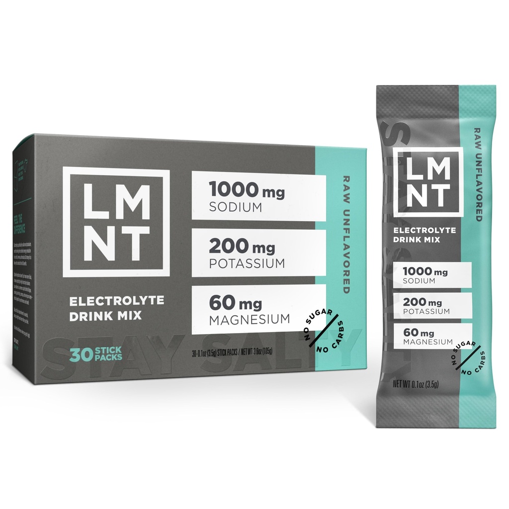 LMNT Zero Sugar Electrolytes - Raw Unflavored Salt | Drink Mix | 30-Count