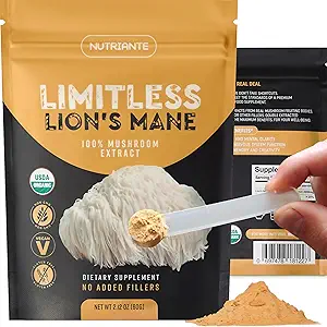 Premium USDA Organic Lions Mane Extract Powder – Puro Suplemento Nootropic Mushroom para Focus, Memory, Nerve & Immune Support – 15:1 Dual Extract, Vegan, Gluten-Free, Non-GMO por Nutriante, 2.12 Oz