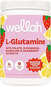 Wellah L-Glutamine Strawberry Lemonade Flavored (50 Servings) - 5g L-Glutamine Por Serving, Endulzado con Stevia