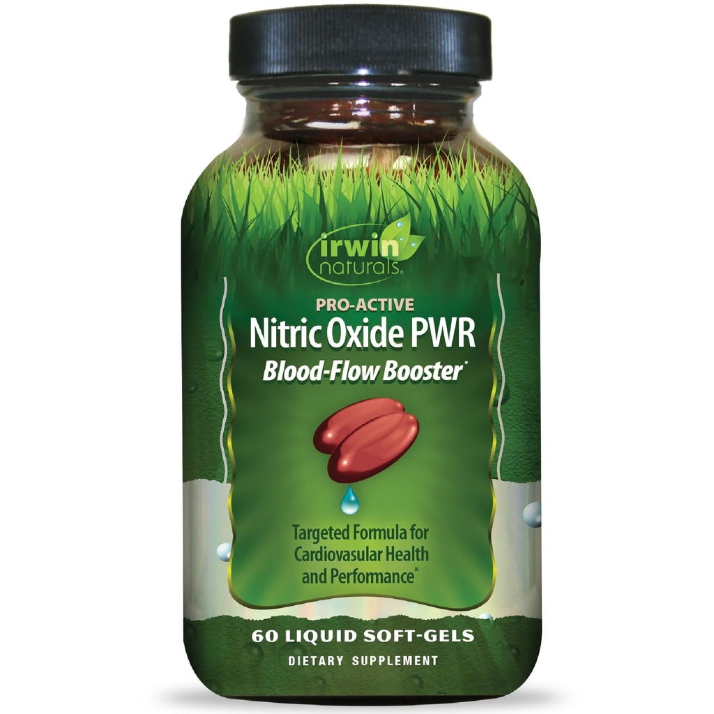 Irwin Naturals Pro-Active Nitric Oxide PWR - Blood-Flow Booster with L-Citrulline Beet Root & Red Spinach - Supports Cardiovascular and Physical Performance Supplements - 60 Liquid Soft-Gels