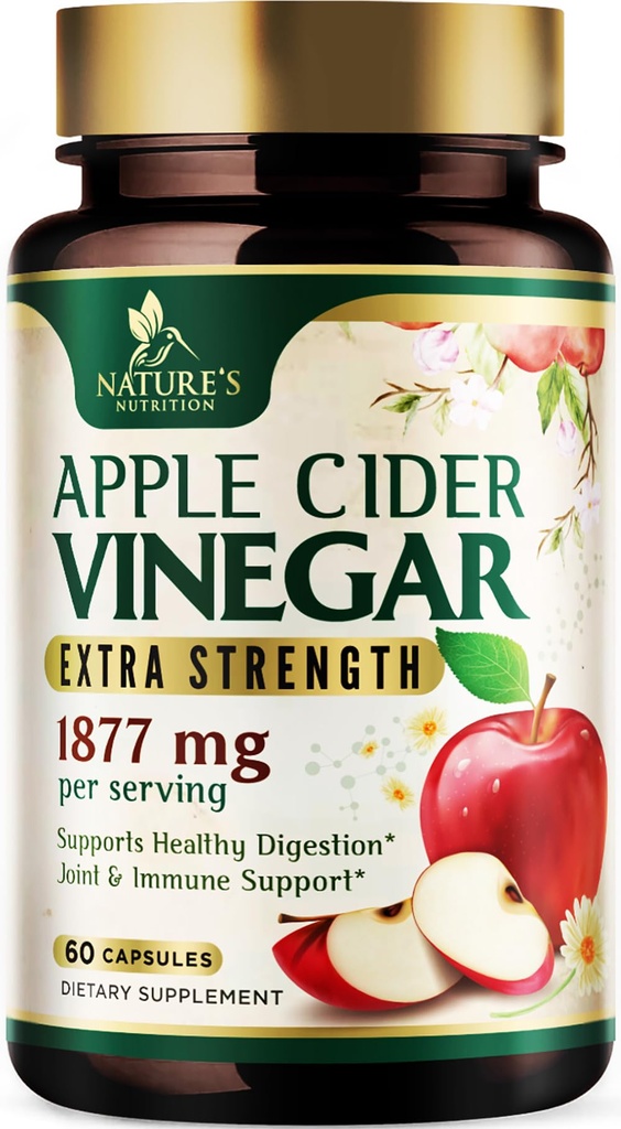 Apple Cider Vinegar Capsules 1877mg - Extra Strength Detox &amp; Cleanse with Vitamin D & Zinc - Premium ACV Pills with Joint Natural Digestion & Immune Support - Vegetarian Supplement - 60 Capsules