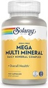 SOLARAY Mega Multi Mineral, Iron Gratis - Suplemento Mineral diario w/Trace Minerals, Electrolitos, Calcio, Magnesio, Zinc, Selenium, Boron - Energía Celular, Apoyo Inmunitario, Garantía de 60 días, 25 Serv