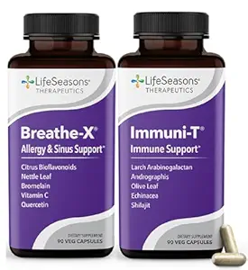 LifeSeasons Breathe-X con Immuni-T - Allergy & Sinus Relief Supplement - Supports Sinuses & Nasal Discomfort - Non-Drowsy & Fast-Acting - 180 Capsules
