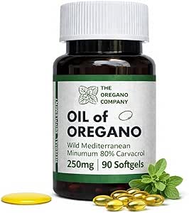 THE OREGANO COMPANY- Oil of Oregano TENIDO 90 Softgels, Carvacrol natural, Grado alimenticio comestible, Aceite De Oregano, Potencia, Capsules, Oregano mediterráneo salvaje GelCaps Extract, Suplementos Salvados
