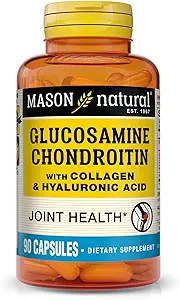 MASON NATURAL Glucosamine Chondroitin with Collagen " Hyaluronic Acid, 45-Day Supply Capsules for Normal Mix, Mobility, Flexibility, " Aging Support, 90 Capsules