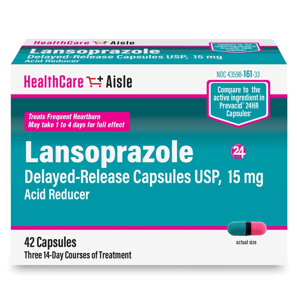HealthCareAisle Lansoprazole 15 mg - 42 Delayed-Release Capsules - Acid Reducer, Treats Frequent Heartburn