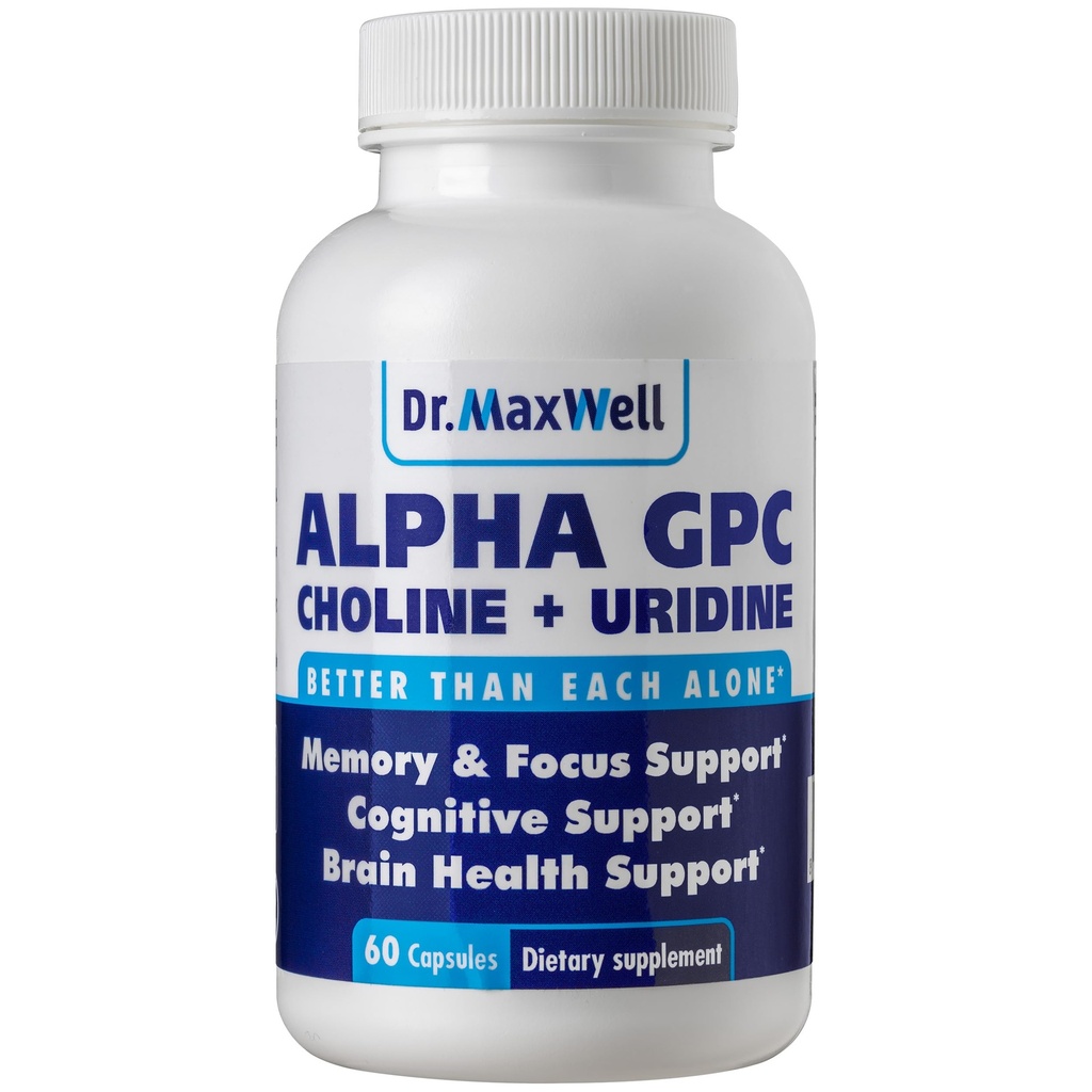 Dr. Maxwell Alpha GPC 600mg + Uridine, a Choline Enhancer. Better Than Alpha-GPC or Uridine Alone. Best Choline Source: 2in1, Soy Free, No Fillers, 60 Pills, Acetylcholine Precursor