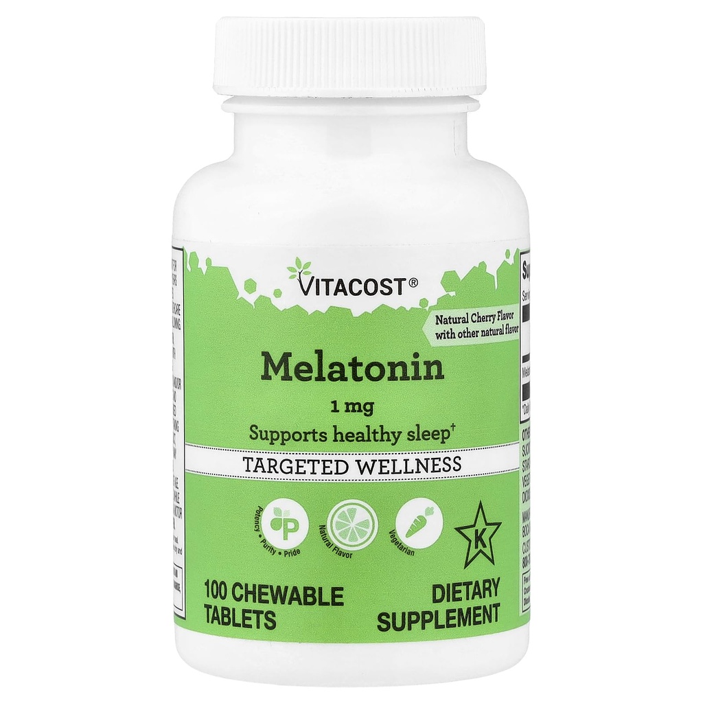 Vitacost Melatonin, Natural Cherry, 1 mg, 100 Chewable Tablets