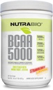 NutraBio BCAA 5000 Powder - Aminoácidos ramificados fermentados de cadena para el crecimiento muscular " recuperación - Sabores naturales, endulzantes y para colorear, Vegan, Gluten Free - Lemonade de fresa, 60 Servimientos