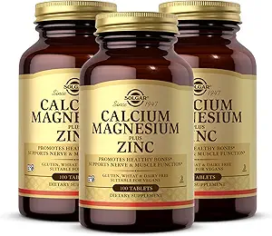 Solgar Calcium Magnesium Plus Zinc, 100 Tablets (Pack of 3) - Promueve Huesos y dientes saludables - Apoya la función Nerve &amp; Muscle - No GMO, Vegan, Gluten Free, Dairy Free, Kosher - 100 Total Servings