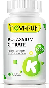 Citrato de potasio 1000mg, Suplemento de Potasio para los cáñamos de las piernas, Muscle & Heart Health, Vegan, Non-GMO, Gluten Free, 90 cápsulas