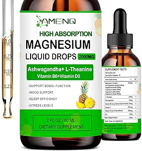 Liquid Magnesium Supplement, Organic 5-in-1 Magnesium Complex Drops 丨 Glycinate, Taurate, Oxide, Malate, Citrate w/L-Theanine, Ashwagandha for Cortisol, Sleep*, Stress, Muscle,