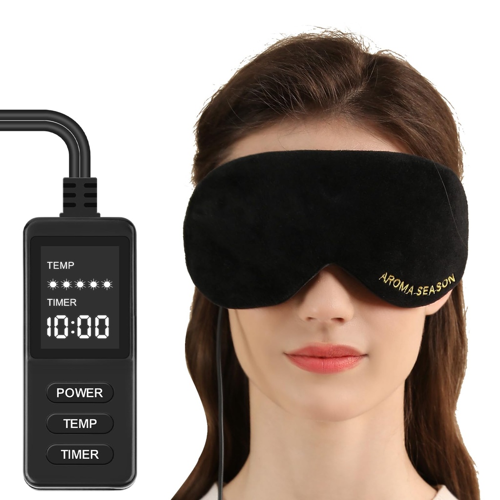 Aroma Season Heated Eye Mask, Warm Eye Compress for Dry Eyes MGD Stye Blephartitis Sinus Migraine, Graphene Heating Element with Natural Lavender Pack (Black)