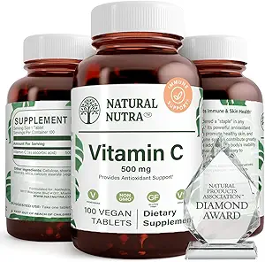 Natural Nutra Vitamina C Suplemento 500 mg, Boost Immune System, promueve la salud cardíaca, ayuda regula el metabolismo, ayuda promueve la regulación fluida y la textura de la piel, salud corporal general, 100 Vegan Tablet