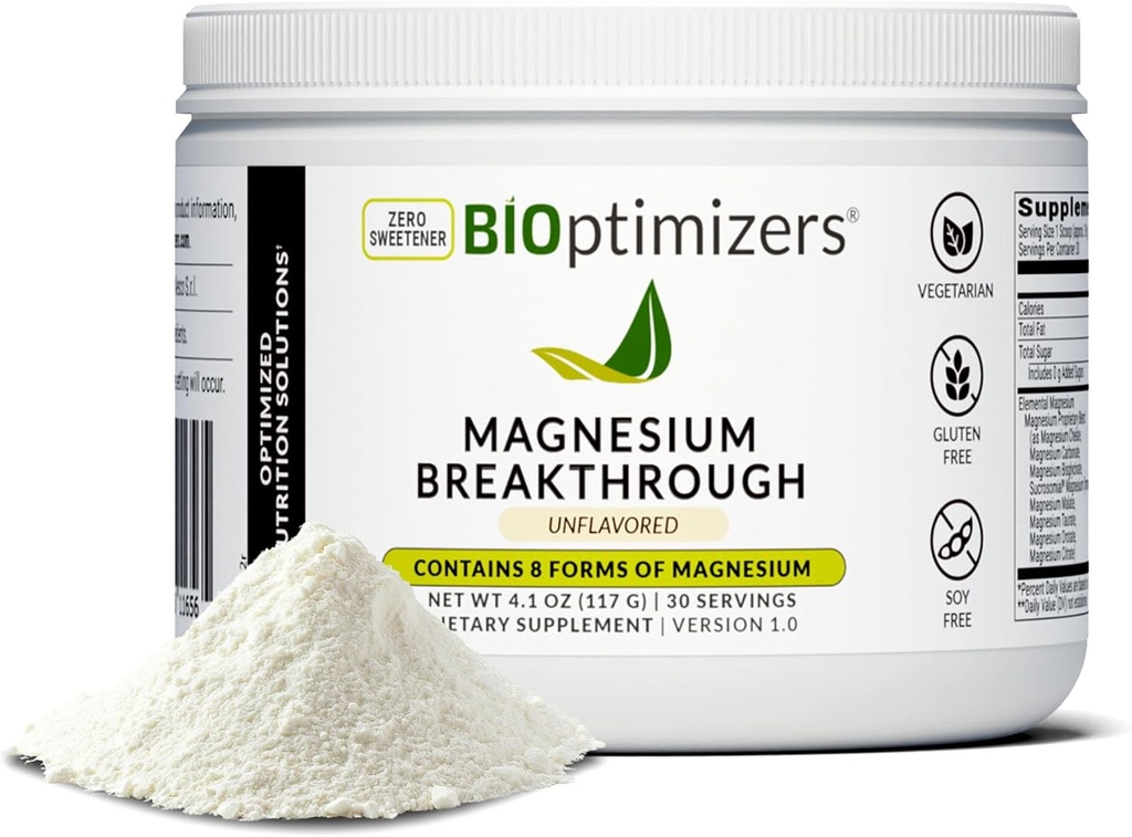 BIOptimizers Magnesium Breakthrough Drink - 8 Forms of Magnesium, Electrolytes, Sleep Health, Stress, Muscle Recovery, Heart Support | Glycinate, Citrate, Malate