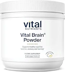 Vital Nutrients Vital Brain Powder ← Phosphatidylserine, Acetyl-L-Carnitine Brain Supplement TEN Nootropic TEN Healthy Cognitive Function, Memory, Learning* TEN Gluten, Dairy, Soy Free ← Lemon ← 150g