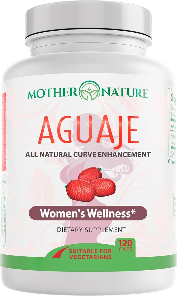 Madre Naturaleza Aguaje Curvas Capsules para Mujeres, 1000mg (120ct), Frutas Aguaje Naturales y Fuente Sostenible del Perú para Salud Femenina, Equilibrio de Hormonas, Curve Enhancer, Vegan, No Gluten-Free