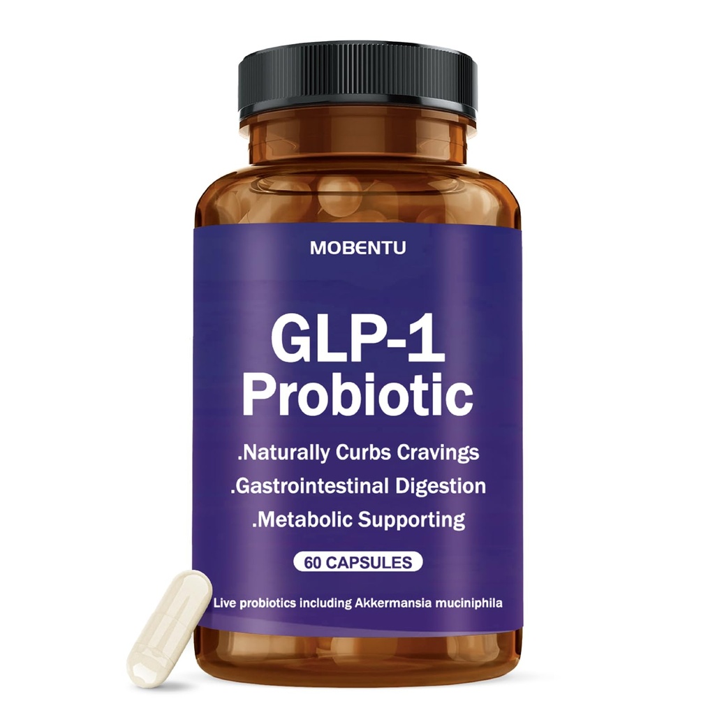GLP-1 Probiotic with Akkermansia, GLP-1 Supplement with 500M AFU Multi-Strain Probiotic, Improve GLP-1 Levels & Overall Wellness, Digestive & Gut Health for Women & Men - 60 Capsule