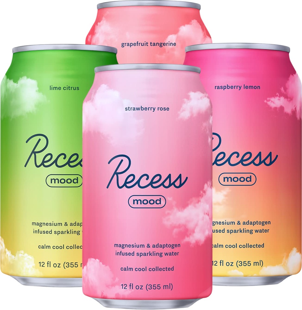 Recess Mood Magnesium " Adaptogen Drink, Relax Beverage, 12 Ounce (Variety Pack, 12 Pack)