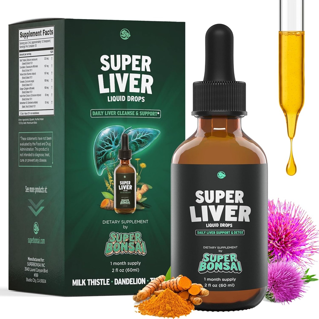 SuperBonsai Super Liver Support with Milk Thistle - All Natural Liver Cleanse Detox &amp; Repair Aid - Doctor-Formulated Liver Supplement - Liquid Herbal Supplements for Liver Health - 1 Month Supply
