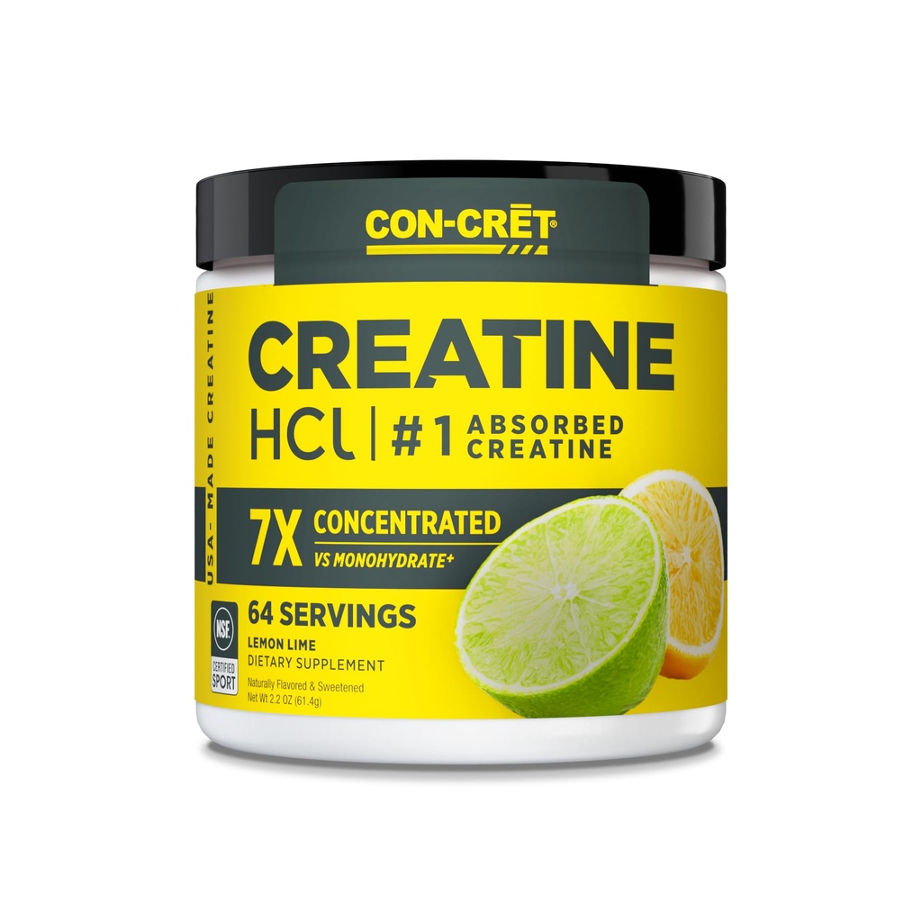 CON-CRET Creatine HCl Powder ← Muscle, Cognitive, Cellular Energy Support Silencio No Bloating or Cramps Silencio USA Made &amp; NSF Certified peru Lemon Lime (64 Serving)