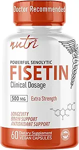 Fusiones de la naturaleza Nutri Fisetin 500mg 60 Conde - Dosis clínica - Suplementos de Fisetina - Potencial activador senolítico, antioxidante, " Apoyo cerebral - Polifenoles naturales - 60 Conde