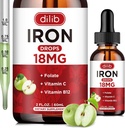 Suplemento de hierro líquido para mujeres &amp; hombres gotas de hierro Suplementos de hierro para la anemia con folato, vitamina C, B12 para el apoyo de células de sangre roja-gran sabor de manzana, 2 Fl Oz