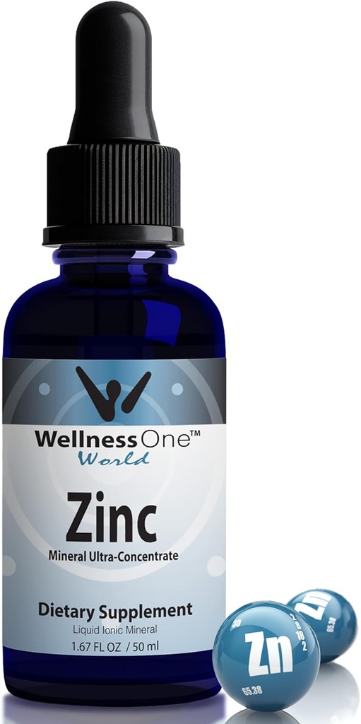 WellnessOne Ionic Liquid Zinc Drops for Immunity Support - Highly Absorbable Zinc Liquid Supplements for Kids &amp; Adults - USA Tested, Vegan, Non-GMO, Gluten-Free, 1.67 fl oz