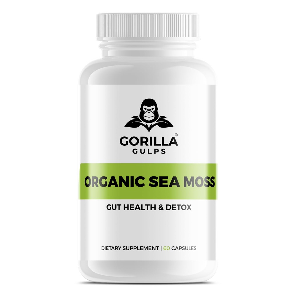 Gorilla Gulps - 100% Purity Organic Sea Moss - Fermented Veggie Capsules | Blend of Irish Moss, Bladderwrack, Burdock, Bioperine | Certified Organic - Vegan - Vegetarian - Non-GMO