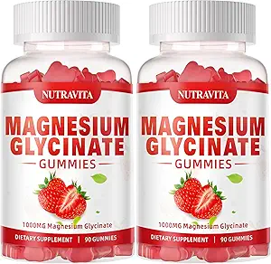 Magnesio Glycinate Gummies 1000mg con L-Threonate, Magnesio Chelated Suplemento Complejo de Potasio con VitD, B6, CoQ10, Calcio,Apoyos para la memoria, calma, humor - 180 Gummies Fresa