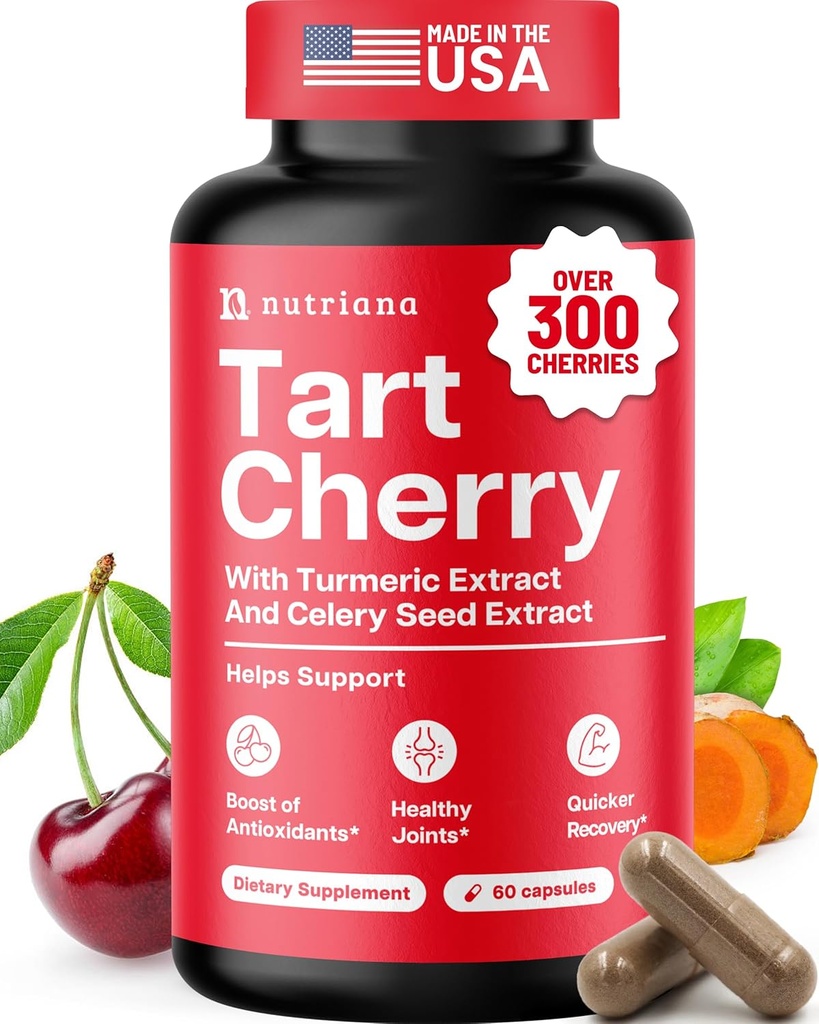 3 in 1 Tart Cherry Extract Capsules with Turmeric " Celery Seed for Feet " Joint Support Uric Acid Flush Cleanse " Purge Pills, 60 Veggie Capsules Manufactured in USA