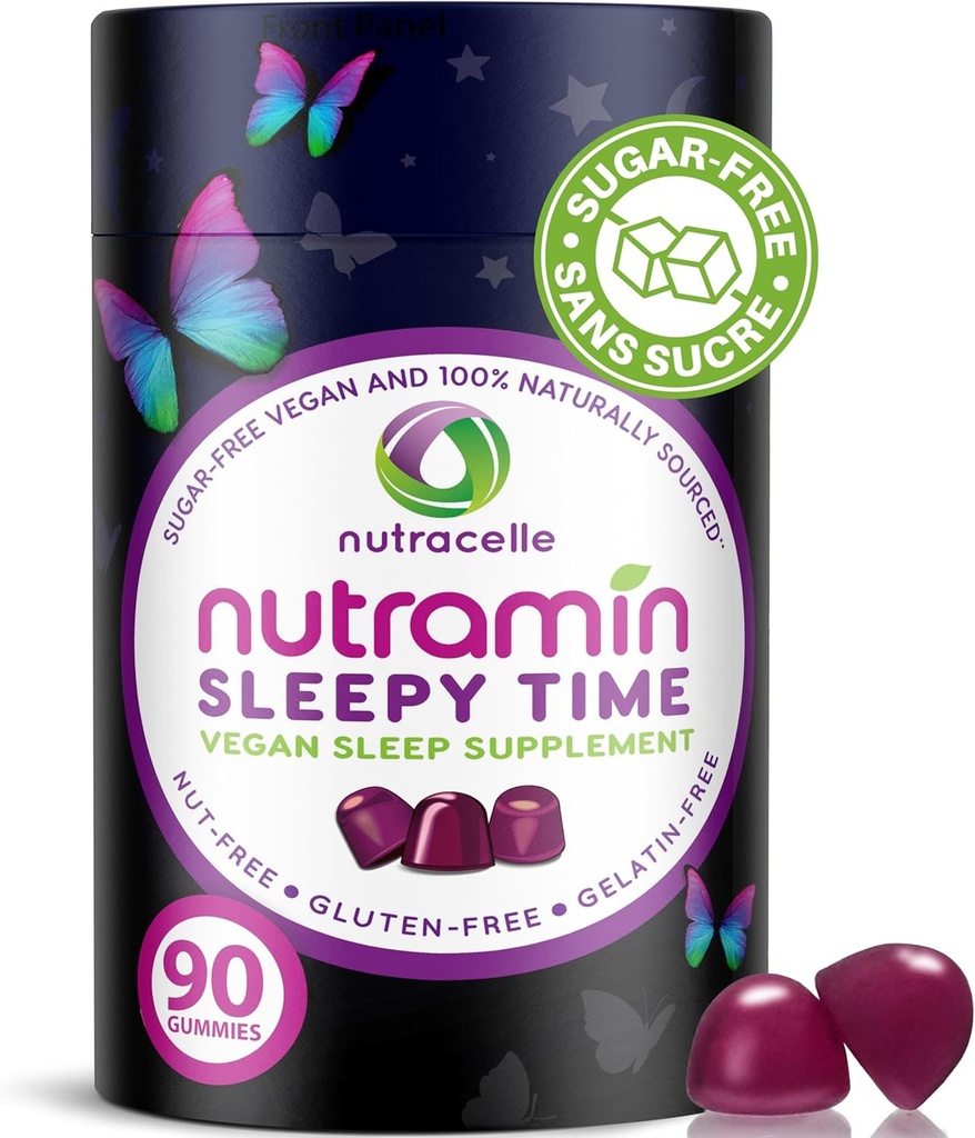 Nutramin Sleepy Time Gummy: El Vegan, sin azúcar, Melatonina natural 5mg para el sueño más profundo - No Next-Day Grogginess, Non-Habit Forming Delicious &amp; Drug-Free Alergy-Safe Herbal Sleep Gummies