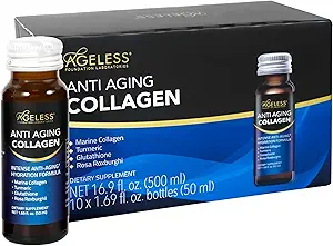 Collagen Líquido sin edad para Mujeres, Collagen Marino, Turmérico, Glutathione y Rosa Roxburghii, Multi Vitaminas, Skincare, Hidrating & Revitalizing Fórmula - 50 ml (10 Conde)