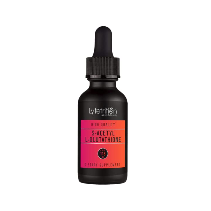 Lyfetrition S-Acetyl L-Glutathione 98mg, 4 Oz Liquid, 220 Servings, Made in USA, Quick Absorption, Quality Potent Ingredients, Third-Party Tested, Non-GMO, GMP Certified, Cruelty-Free Products
