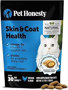 Gato Skin &amp; Coat Health Crunchy &amp; Creamy Chews - Omegas, Vitamina C + E, Biotin Suplemento, Soothes Skin and Promotes Shiny Coat, Cat Supplements & Vitamins - Pollo (30-Day Supply)