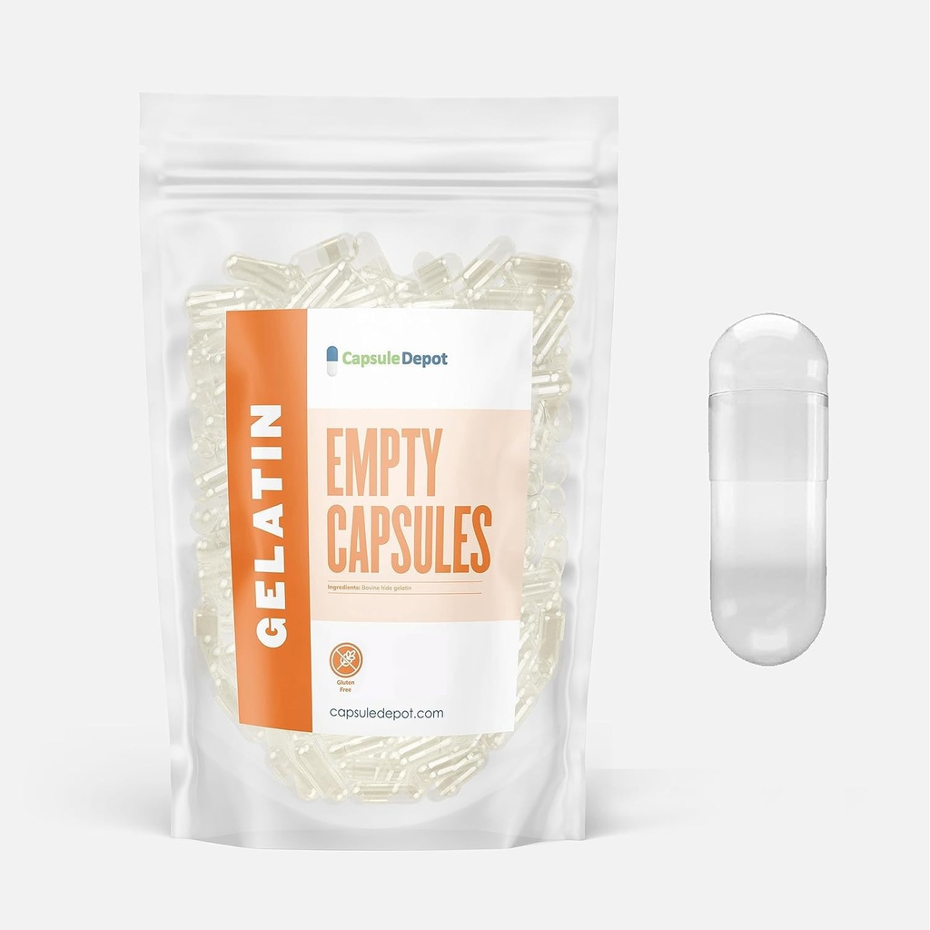 CapsuleDepot - Clear Size 0 Empty Capsules - 10,000 Count Empty Gelatin Capsules - Empty Pill Capsules - DIY Capsule Filling - Fillable Pill Capsules Empty Gel Caps