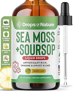 Soursop with Sea Moss Liquid Supplement – More Concentrated Than Sea Moss Gel – Mezcla fácilmente con bebidas – Soursop Bitters Liquid Drops for Hydration and Immune Support (Lemon Lime, 60mL)