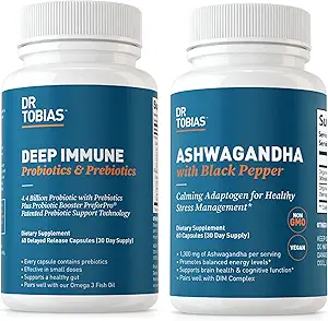 Dr. Tobias Probióticos Inmunitarios Profundas " Prebióticos y Cápsulas de Ashwagandha, Apoyo Digestión, Energía " Salud Inmunitaria, No GMO