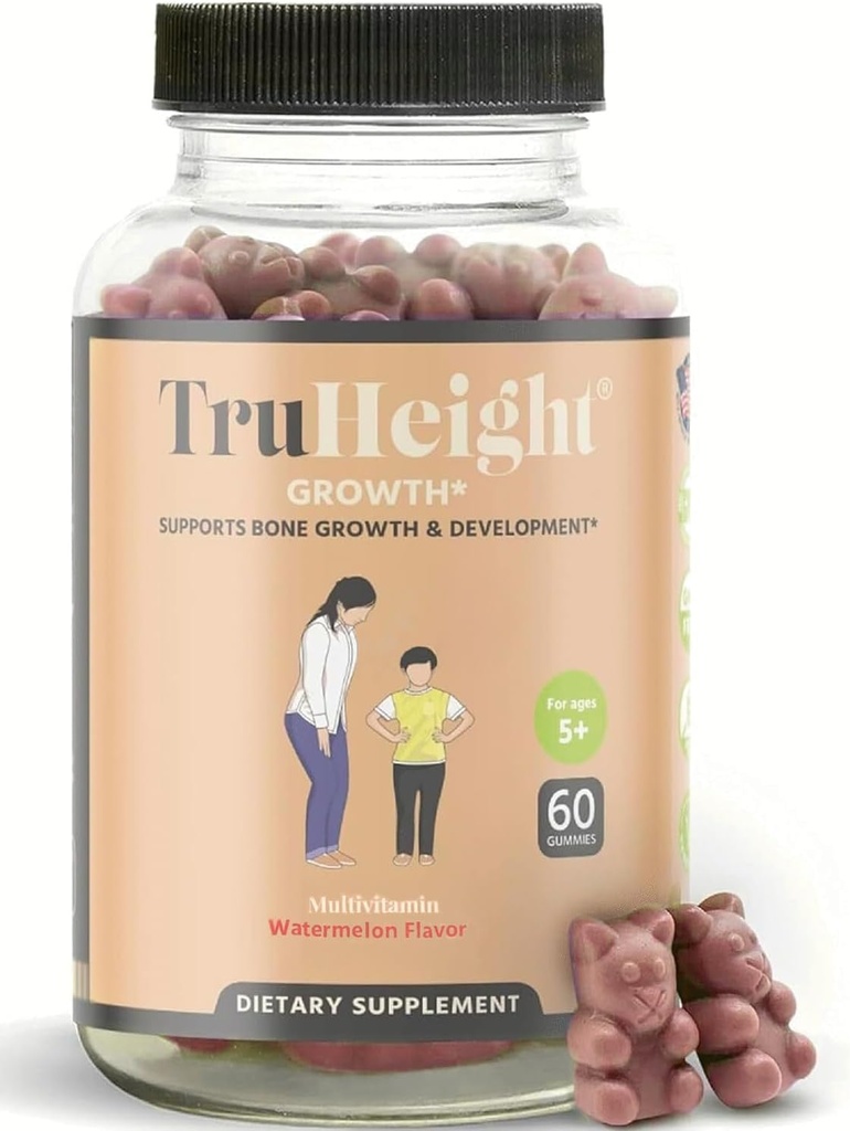 TruHeight Growth Gummies (Watermelon) Natural Growth &amp; Development Supplement for Kids & Teens - Vitamina D, K, Calcio &amp; Ashwagandha - Bone Strength Vitaminas D3 K2 - Picky Eater Vitamina - Edades 5+