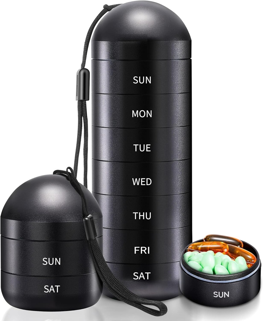Zannaki Organizador semanal de píldoras 7 días 2 veces al día, portable Metal Travel Waterproof AM PM Pill Box,Large Pill Case Container, BPA Free Daily Medicine Organizer Holder for Vitamin, Fish Oil, Supplement