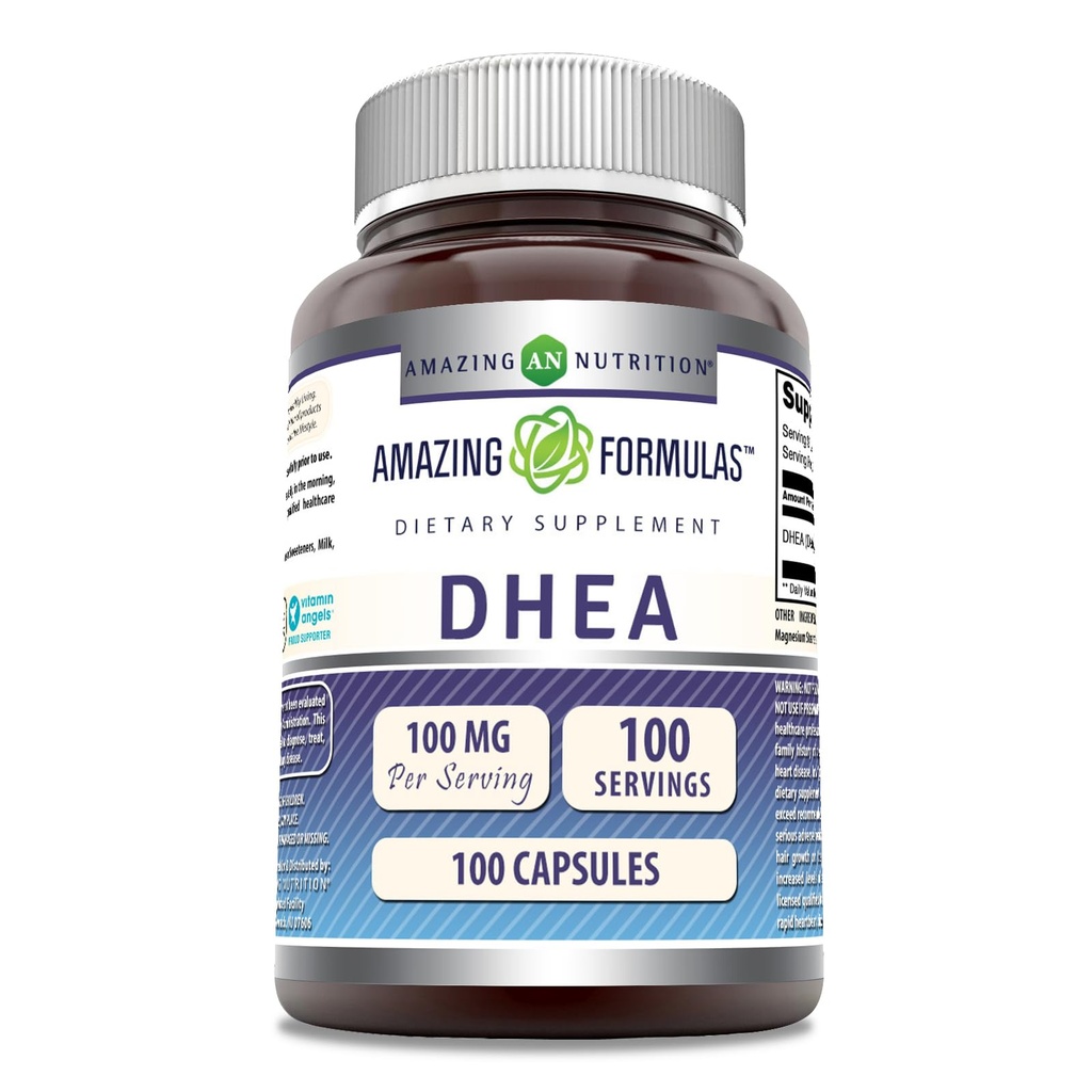 Amazing Formulas DHEA 100 mg Capsules | Supplement | Non-GMO | Gluten Free | Made in USA (1 Pack, 100 Count)