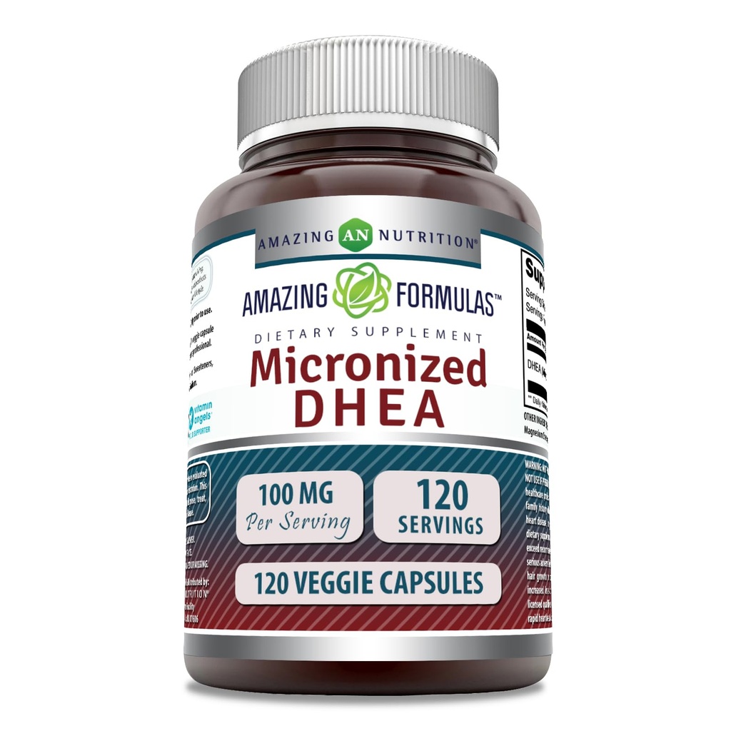 Amazing Formulas Micronized DHEA Supplement | 100 Mg | Veggie Capsules | Non-GMO | Gluten-Free | Made in USA (120 Count, 1 Pack)